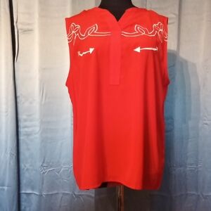 Red Sleeveless Blouse with Embroidered Detail